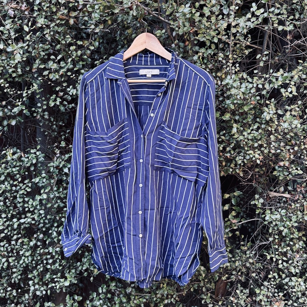 Blue Striped Button-Up Shirt